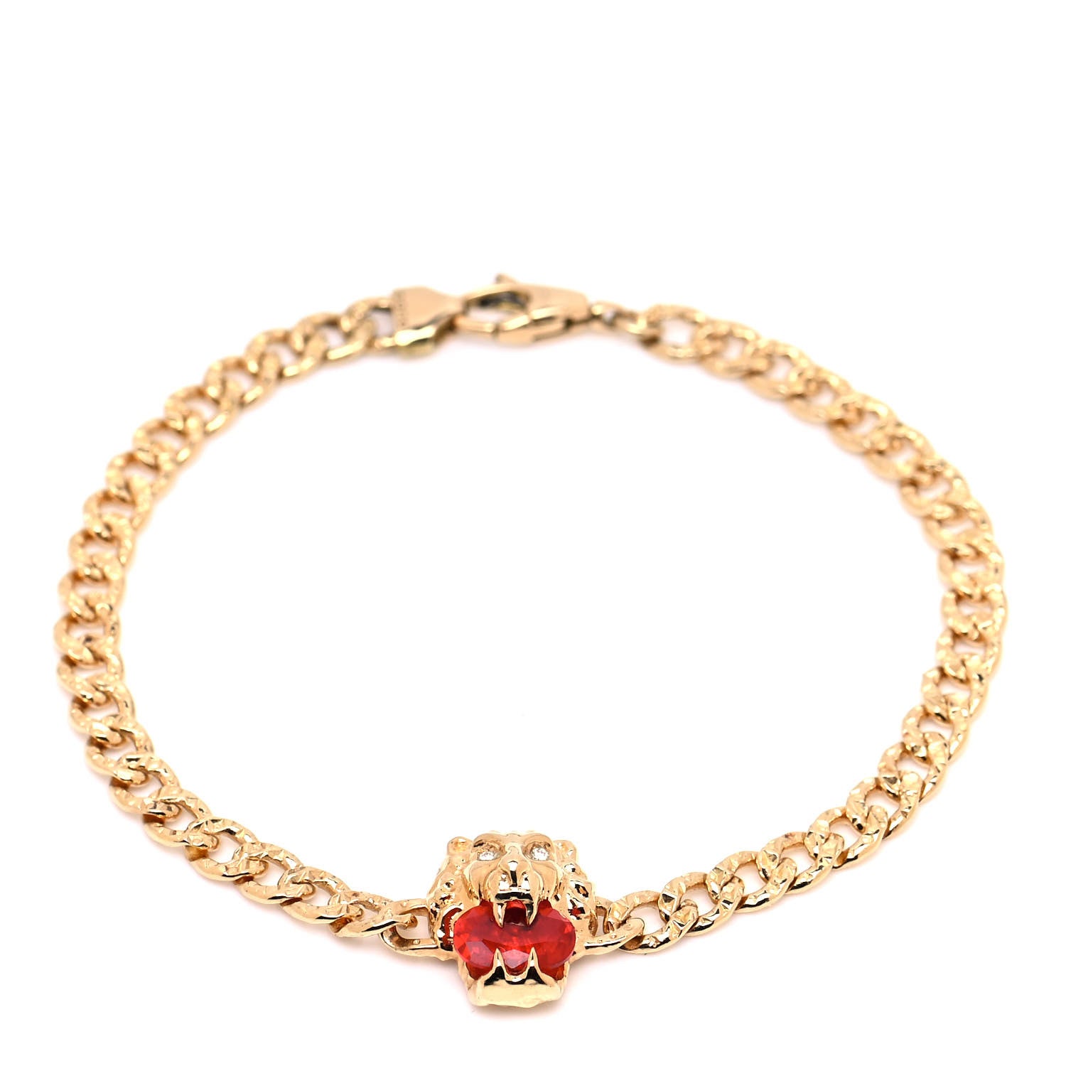 Gucci 18K Yellow Gold Diamond Fire Opal Lion Head Bracelet 1 of 6