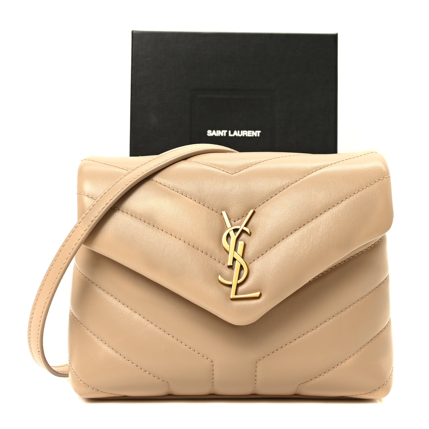 Saint Laurent Calfskin Y Quilted Monogram Toy Loulou Crossbody Bag Latte 8 of 10
