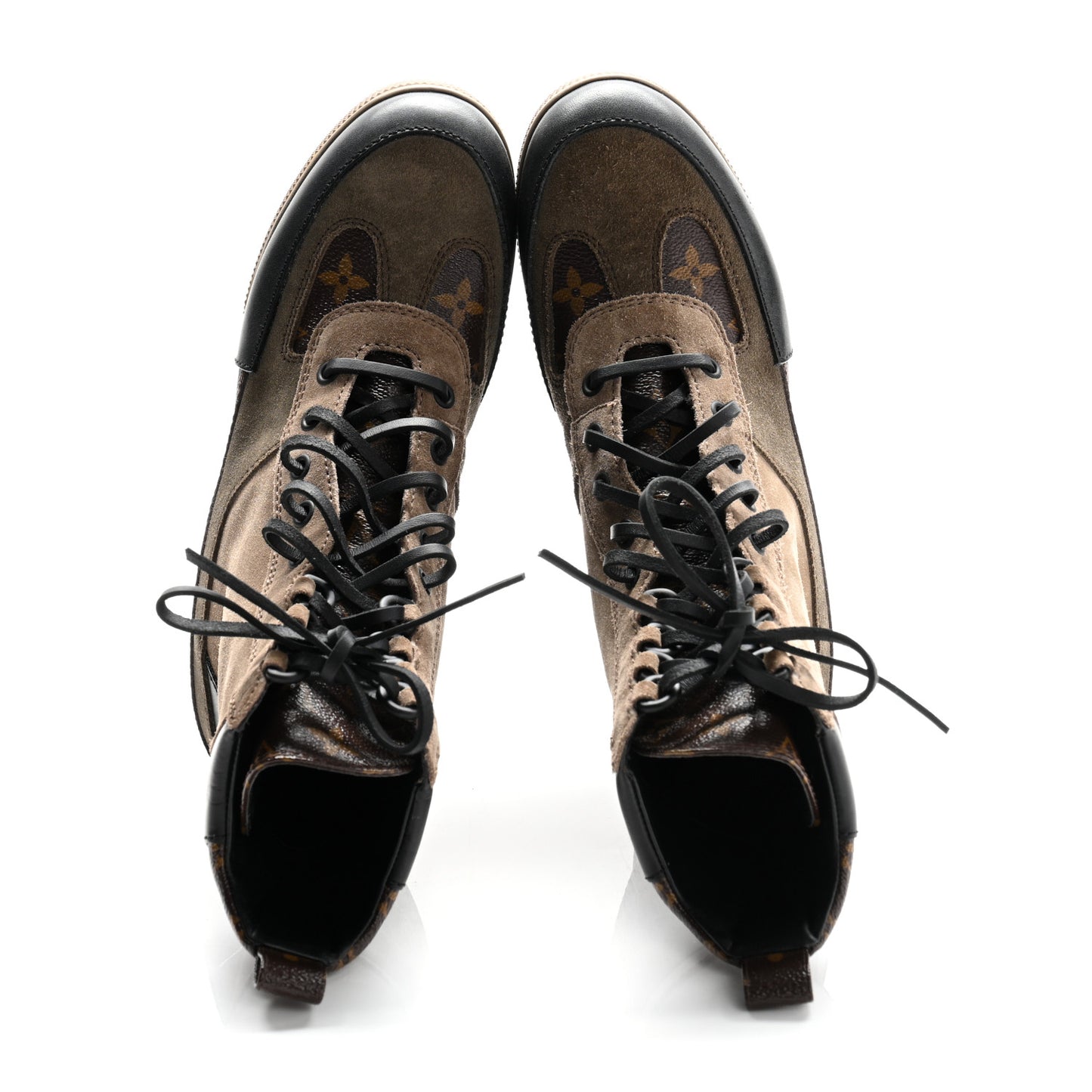 Suede Calfskin Monogram Laureate Platform Desert Boots 36 Beige