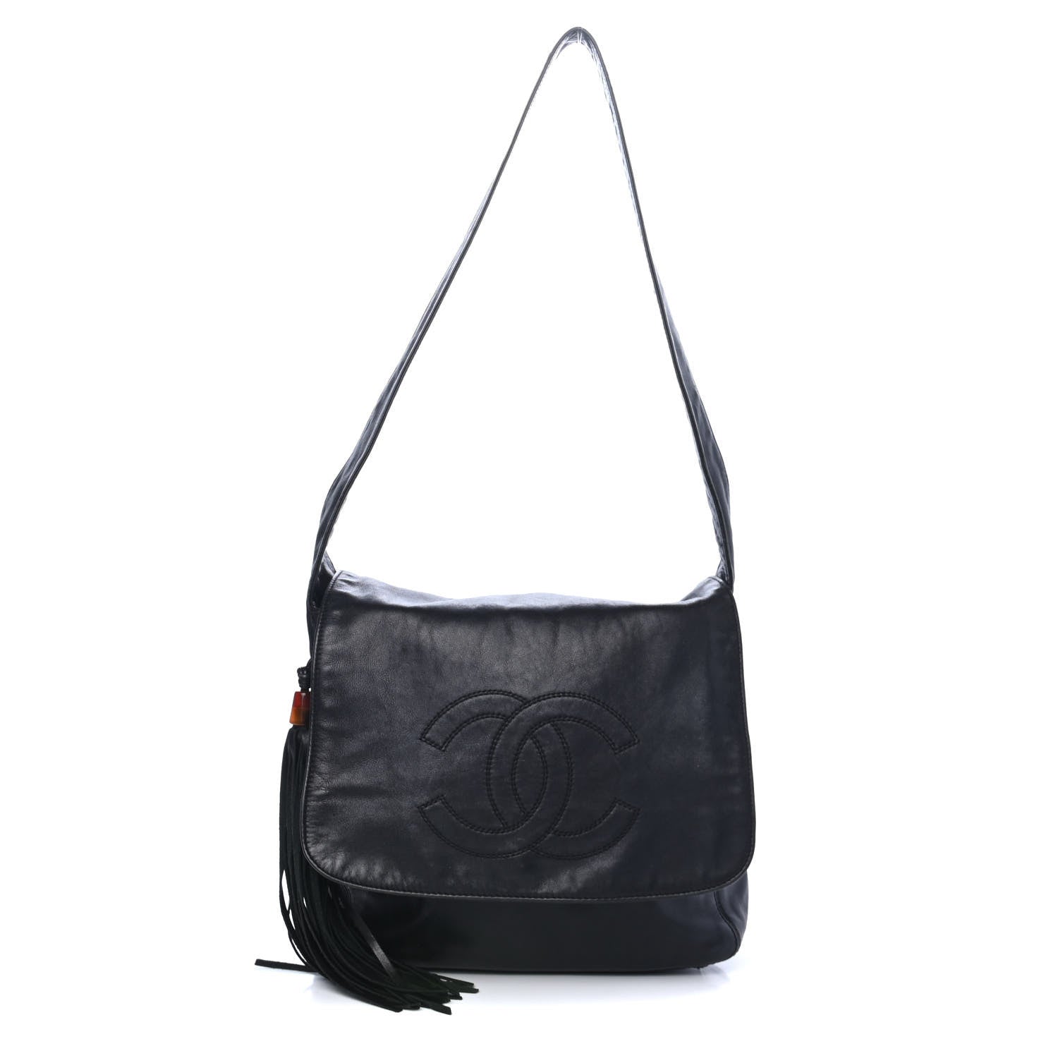 Chanel Lambskin CC Tassel Shoulder Flap Bag Black 1 of 4