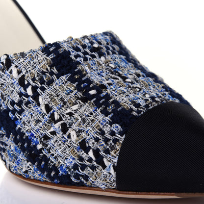 Chanel Tweed Grosgrain Pearl Mules 39 Navy White Black 11 of 13
