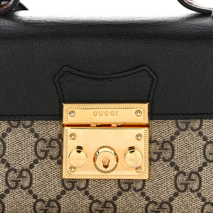 Gucci GG Supreme Monogram Calfskin Mini Padlock Top Handle Shoulder Bag Beige Black Cuir 8 of 14