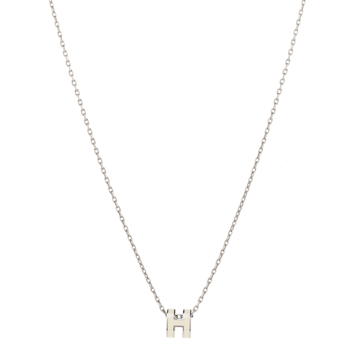 Hermes Lacquered Palladium Mini Pop H Pendant Necklace White 1 of 8