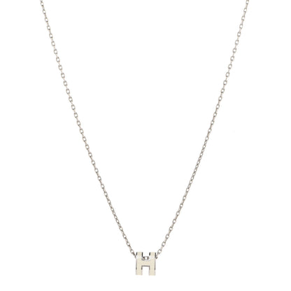 Hermes Lacquered Palladium Mini Pop H Pendant Necklace White 1 of 8