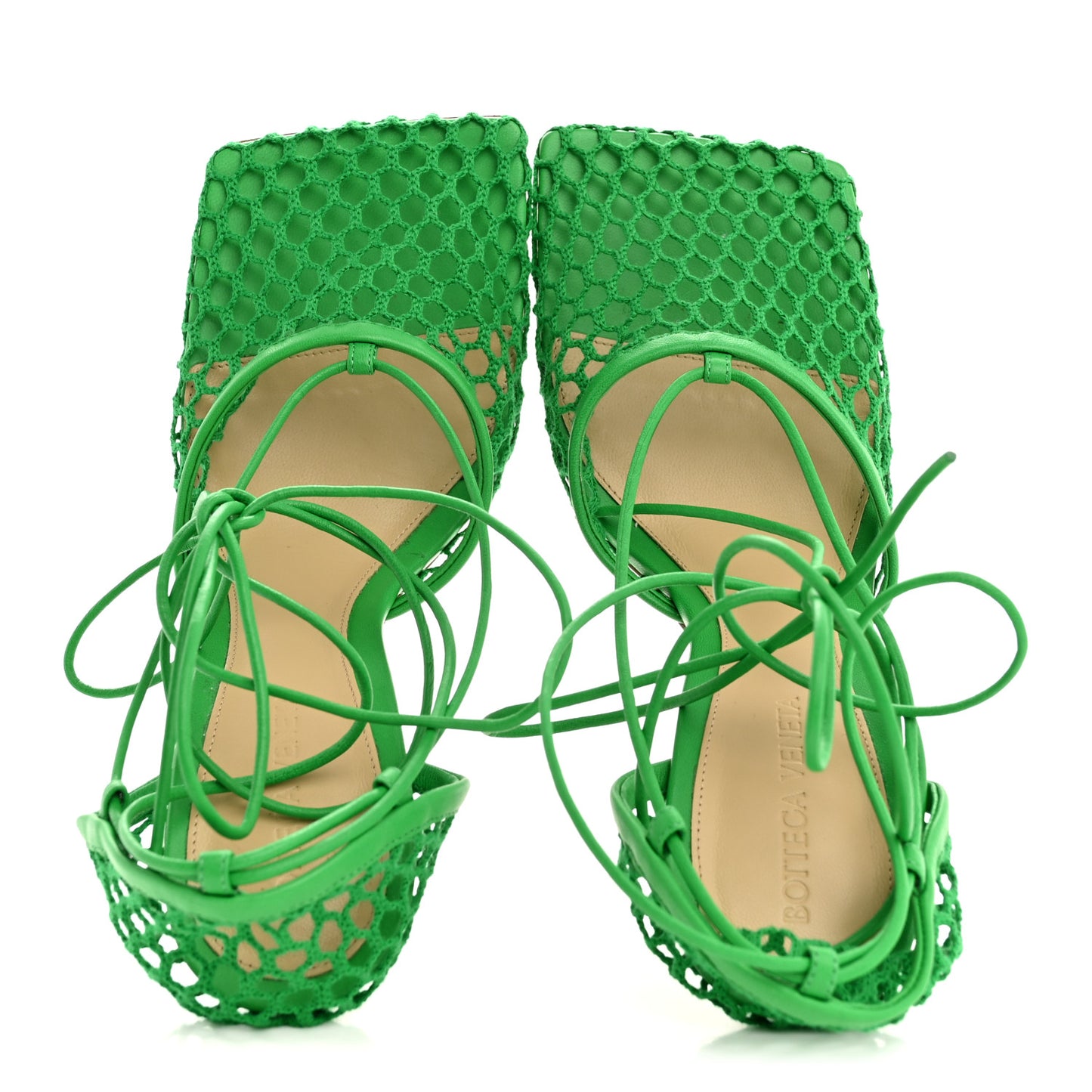 Mesh Nappa Stretch Ankle Tie 90mm Sandals 38 Grass