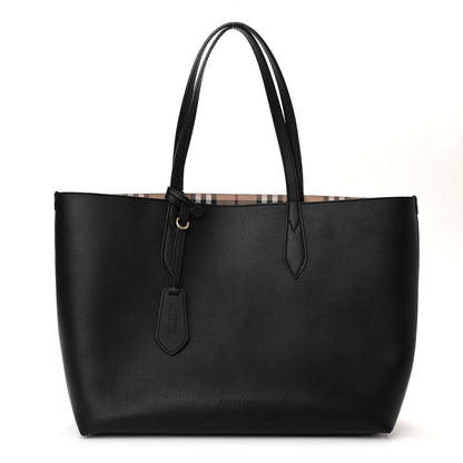 Burberry Grainy Calfskin Haymarket Check Medium Reversible Tote Black 1 of 21