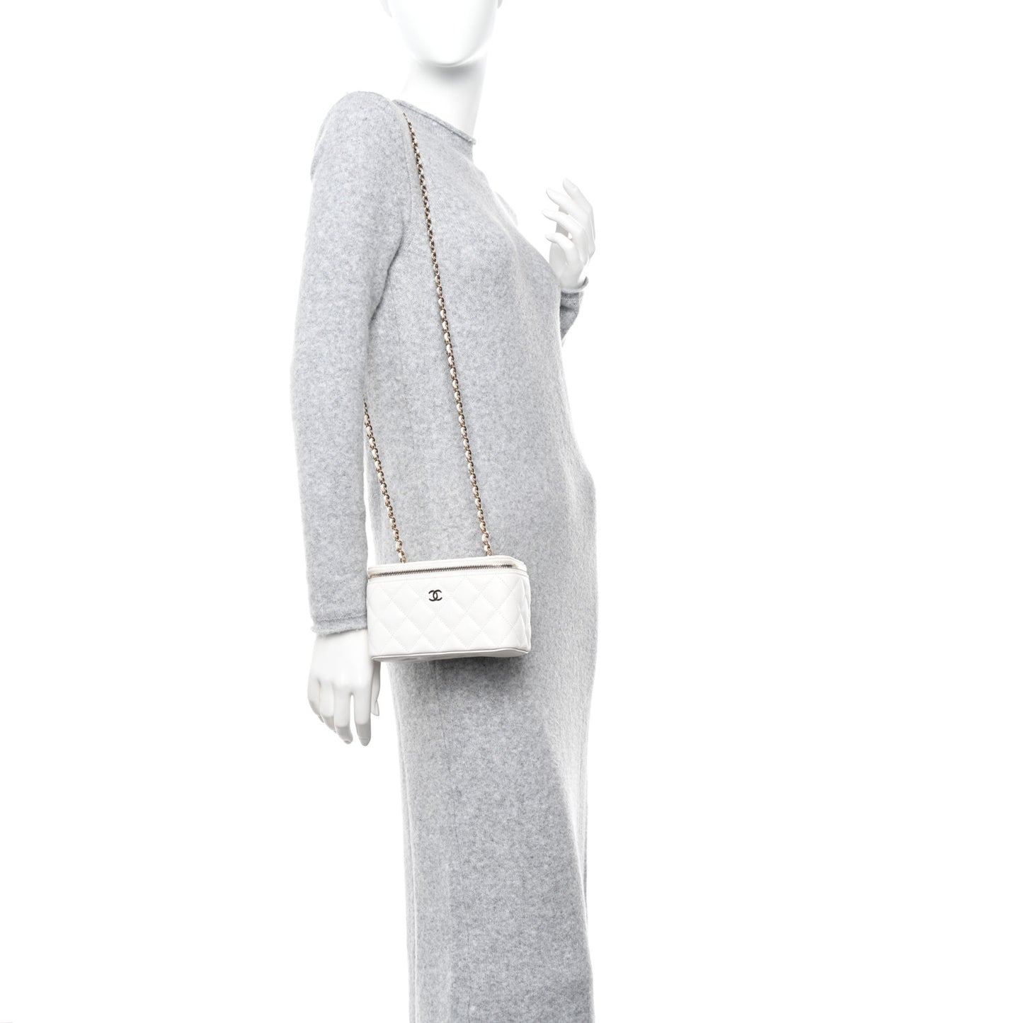Caviar Quilted Small Vanity Case With Chain White
