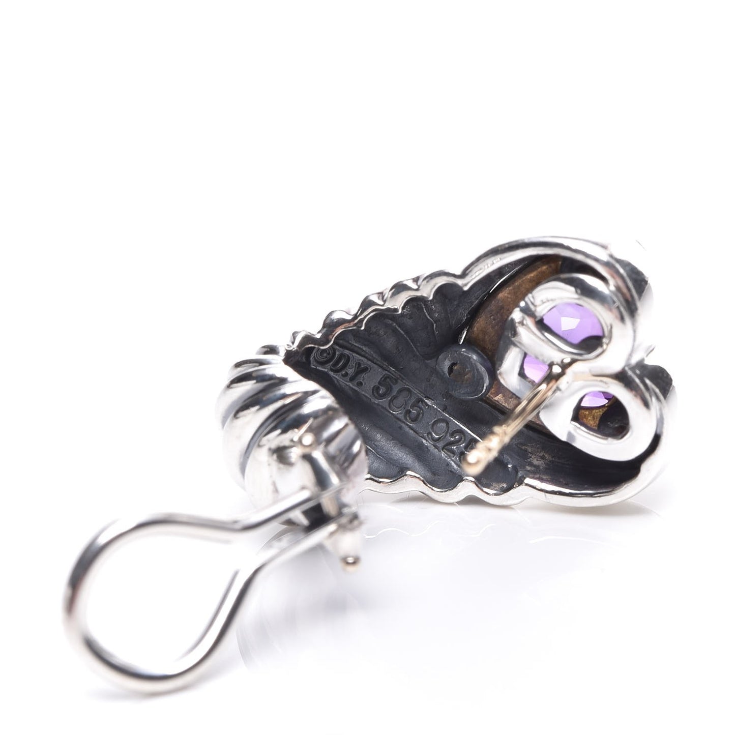 Sterling Silver 14K Yellow Gold Amethyst Shrimp Heart Earrings