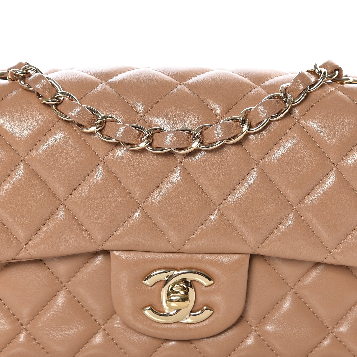 Lambskin Quilted Mini Rectangular Flap Beige