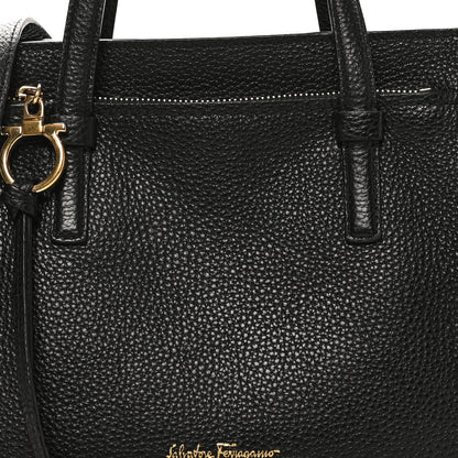 Salvatore Ferragamo Hammered Calfskin Double Handle Small Amy Tote Black 7 of 9