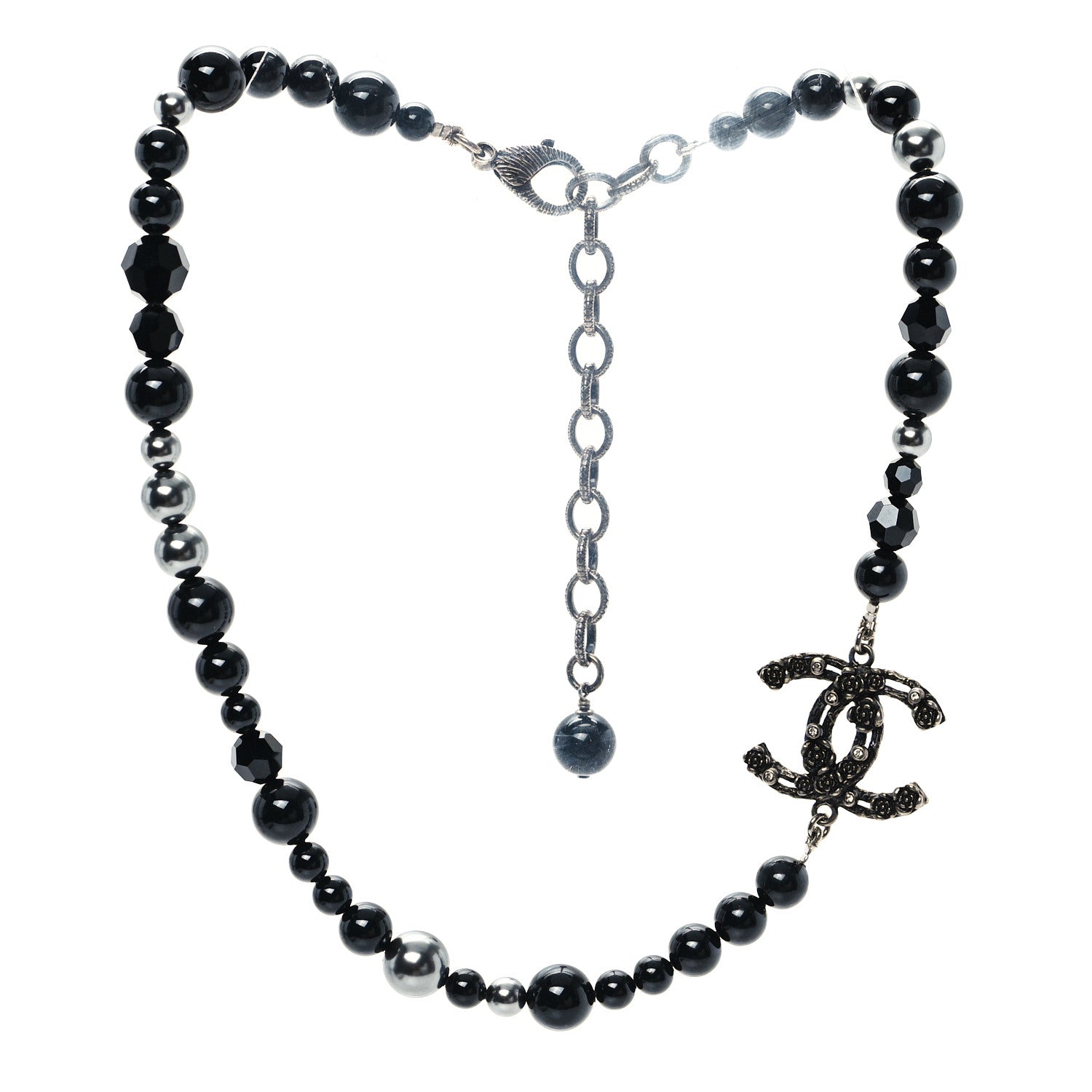 Chanel Pearl Crystal CC Camellia Necklace Ruthenium Black 3 of 5
