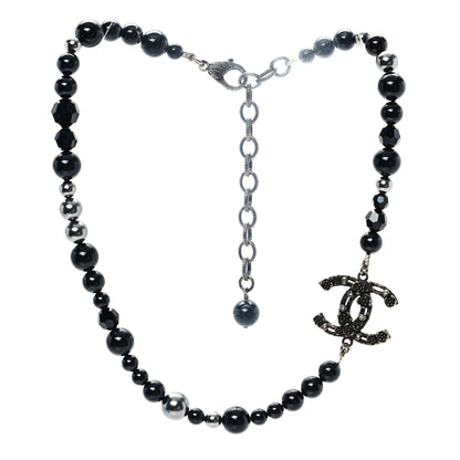 Chanel Pearl Crystal CC Camellia Necklace Ruthenium Black 3 of 5