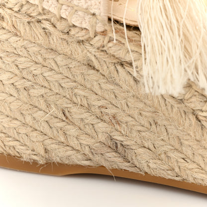 Christian Dior Canvas Embroidered Granville Ankle Tie Espadrille Wedges 38 Cream 10 of 11