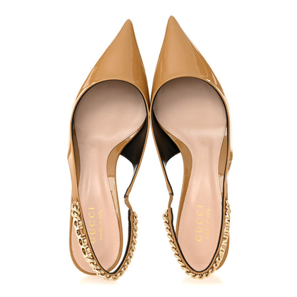 Gucci Patent Signoria 35mm Slingback Pumps 39 Sand 2 of 10