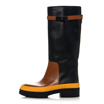 Hermes Toile De Coton Barn Boots 36 Black Marron Iroko 1 of 10