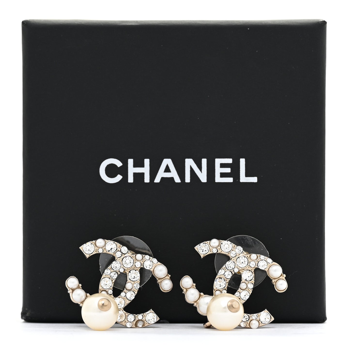 Crystal Pearl CC Drop Earrings Gold