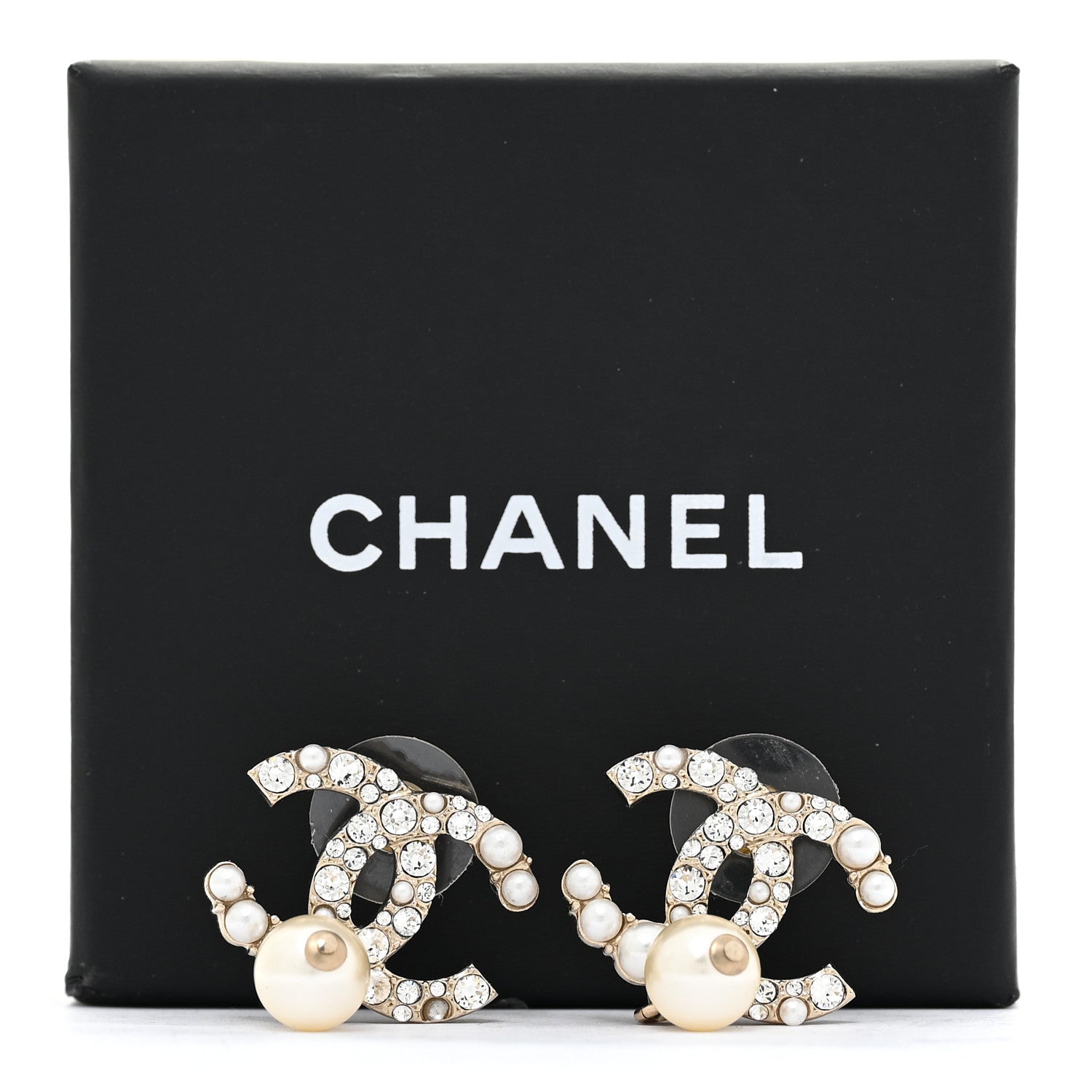 Chanel Crystal Pearl CC Drop Earrings Gold 6 of 6