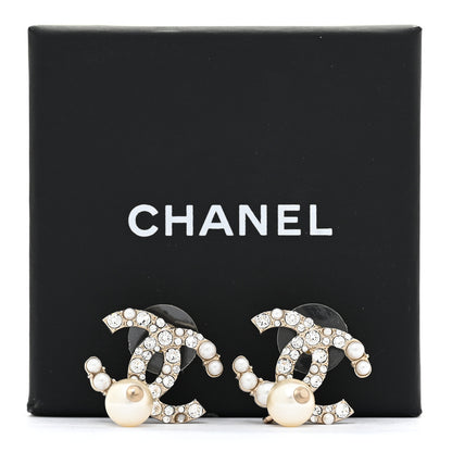 Chanel Crystal Pearl CC Drop Earrings Gold 6 of 6