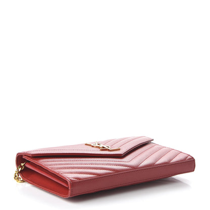 Saint Laurent Grain De Poudre Matelasse Chevron Monogram Chain Wallet Red 4 of 10
