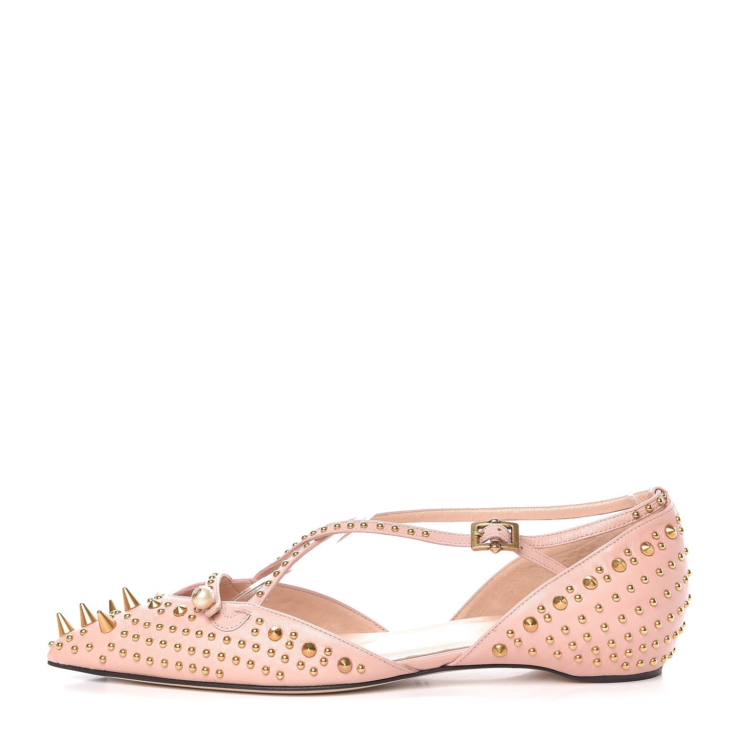 Malaga Kid Studded Pointed Toe Unia Flats 38 Perfect Pink