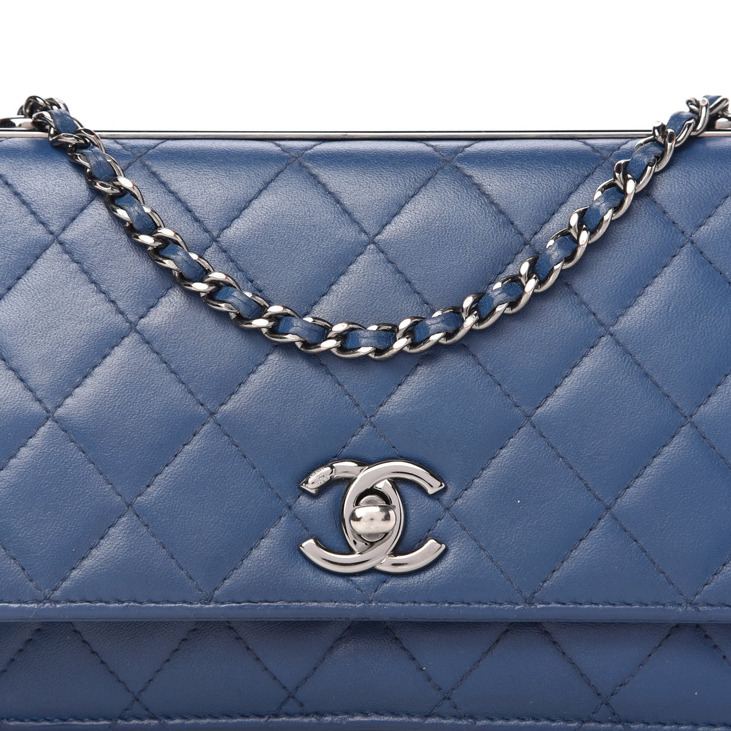 Lambskin Quilted Trendy CC Wallet On Chain WOC Blue