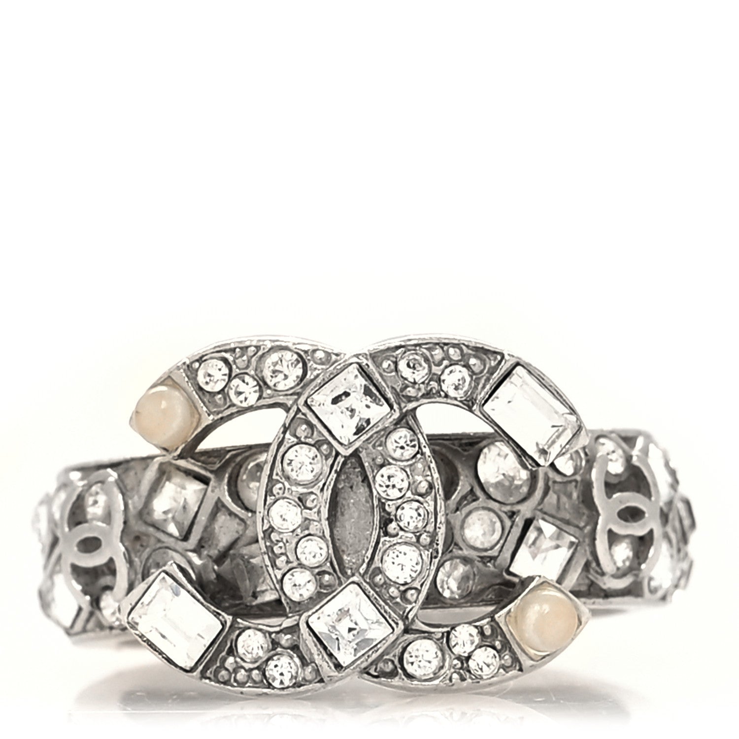 Chanel Crystal CC Ring 6 Silver 1 of 4