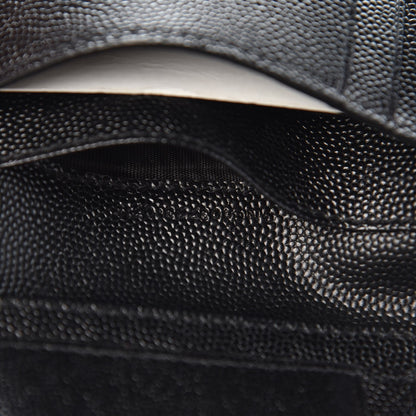 Saint Laurent Grain De Poudre Matelasse Chevron Monogram Compact Zip Around Wallet Black 9 of 14