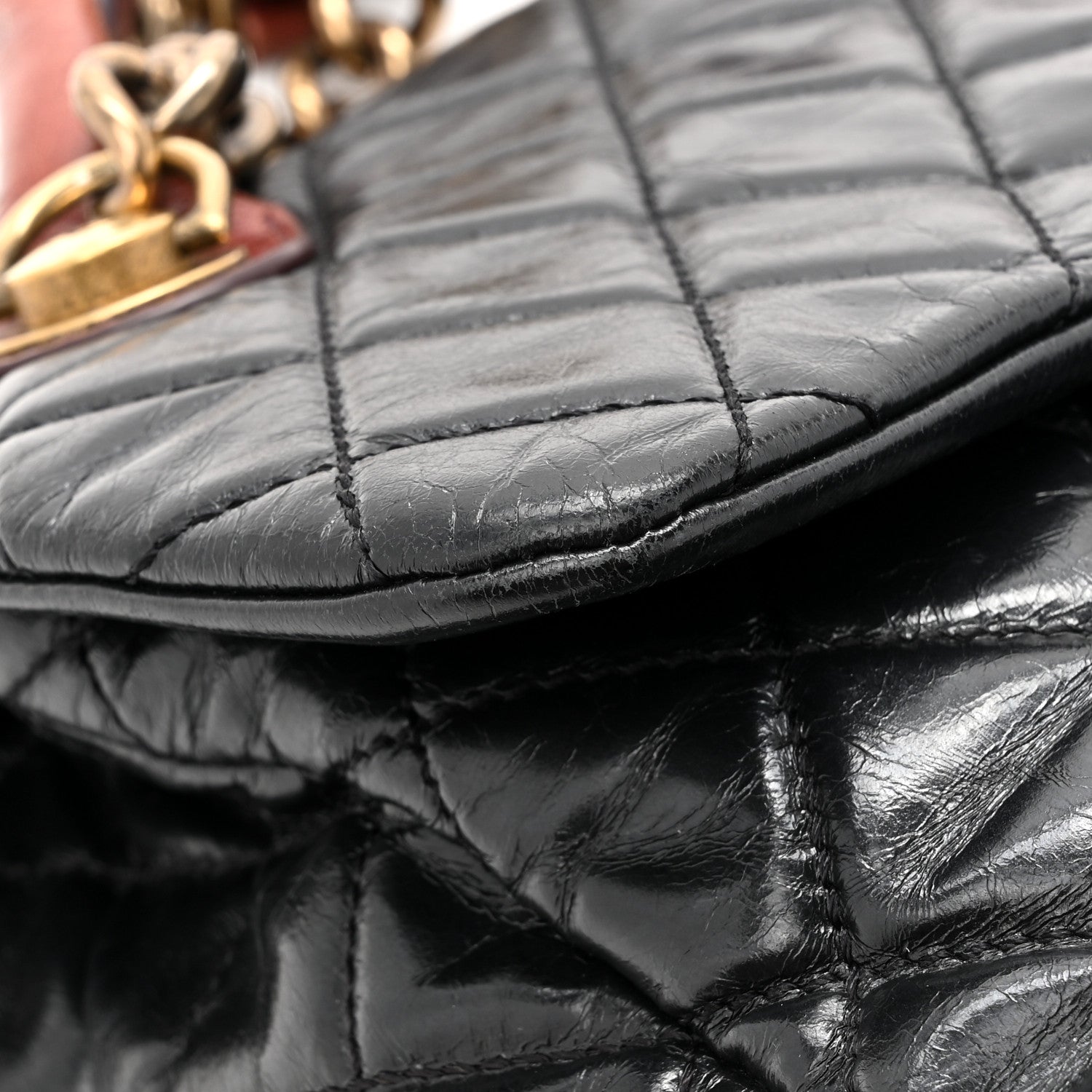 Chanel Glazed Calfskin Castle Rock Large Flap Black Burgundy 12 of 15