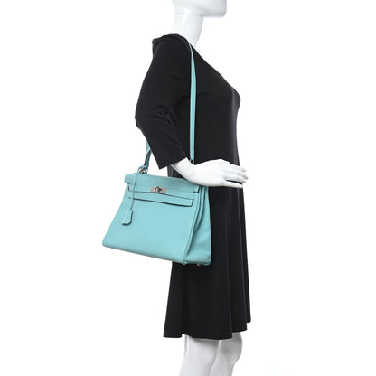 Hermes Togo Kelly Retourne 32 Bleu Atoll 2 of 10