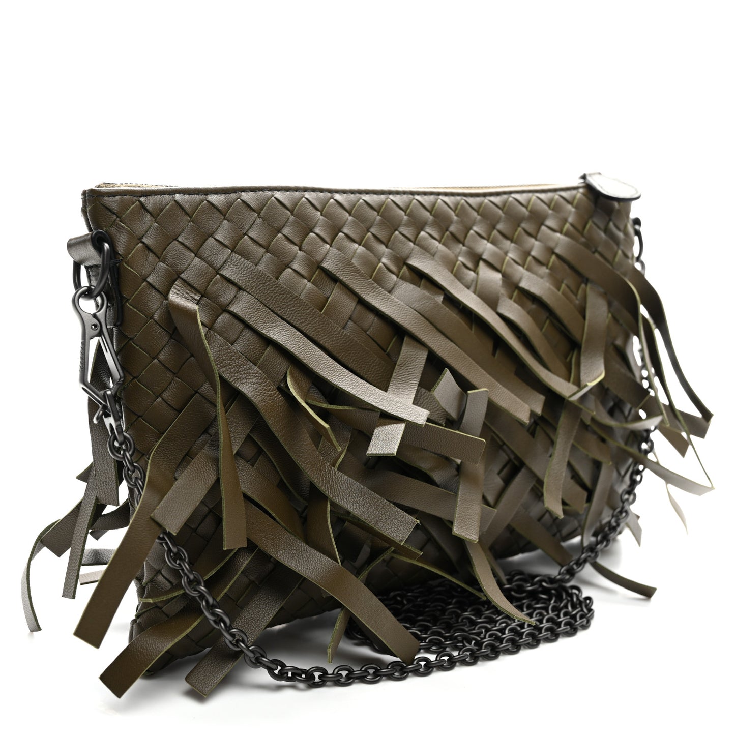 Nappa Intrecciato Palio Fringe Chain Pouch Moss
