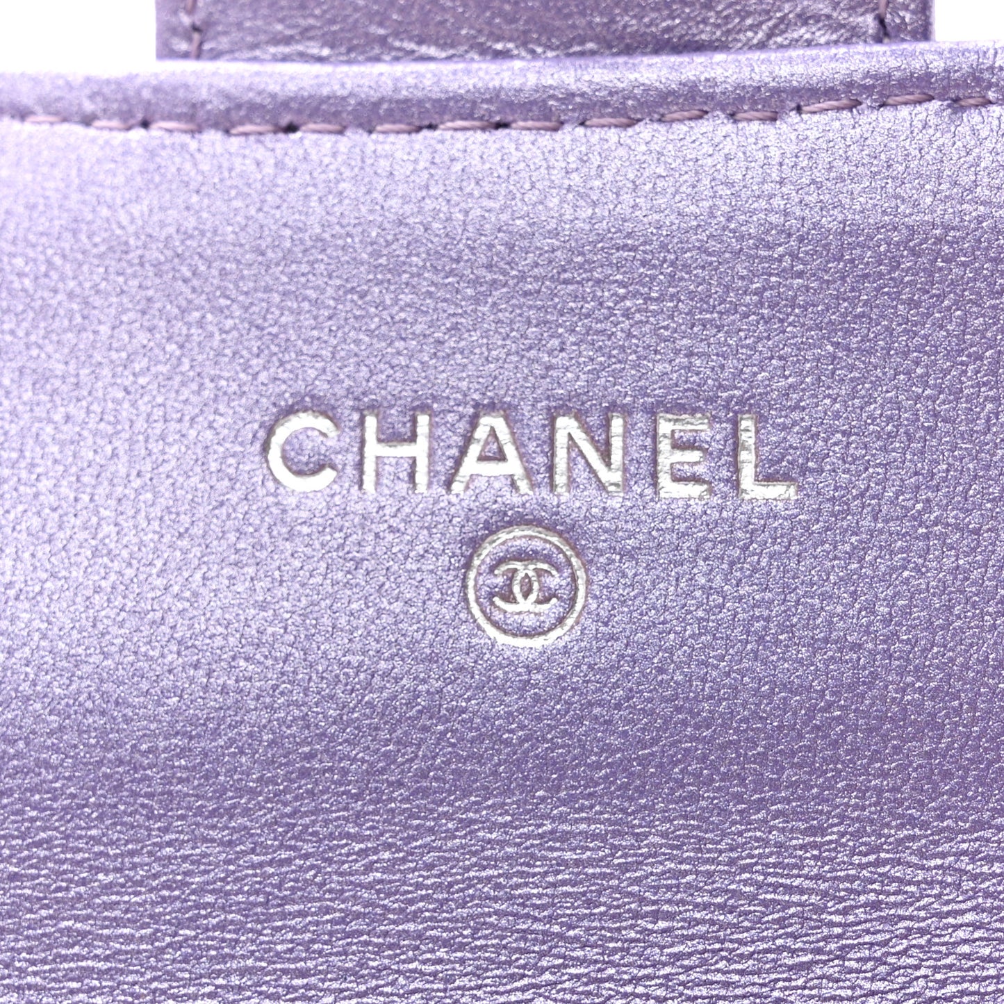 Metallic Lambskin Quilted Flap Card Holder Wallet Purple