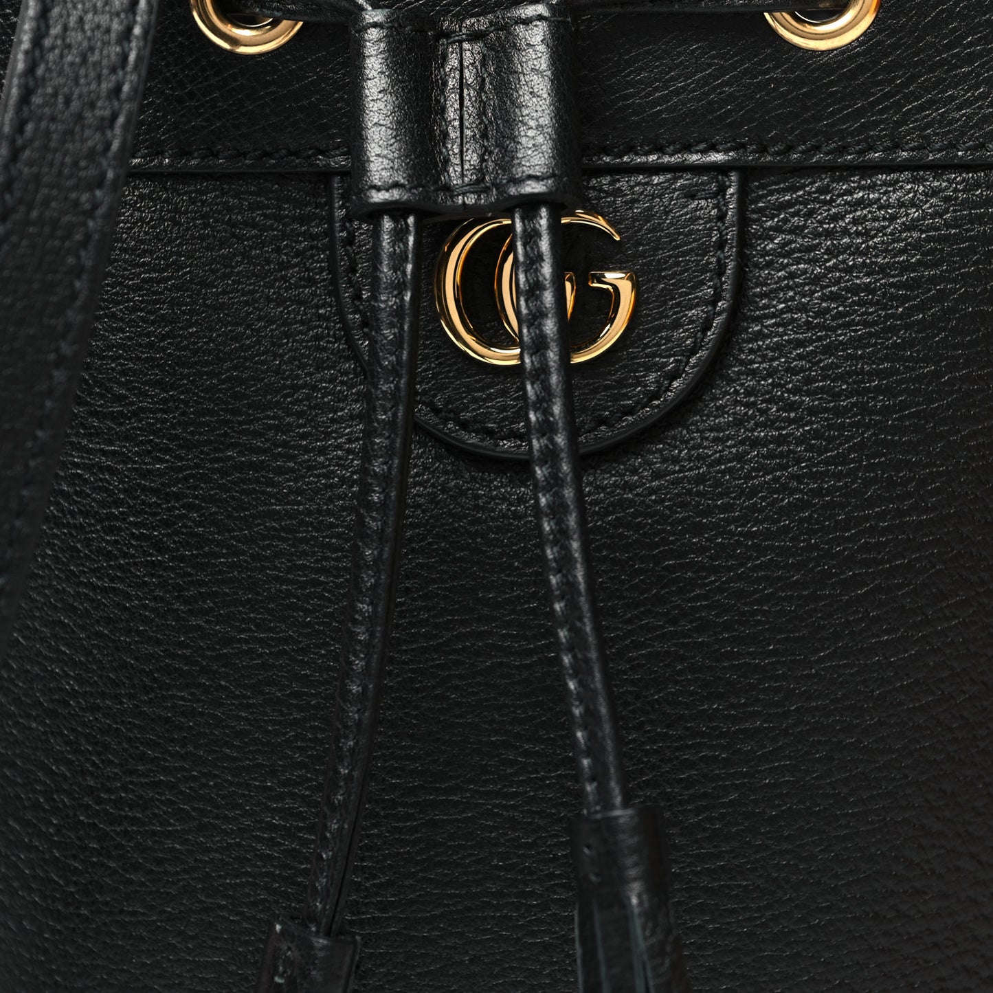 Glazed Textured Calfskin Web Small Ophidia Bucket Bag Black