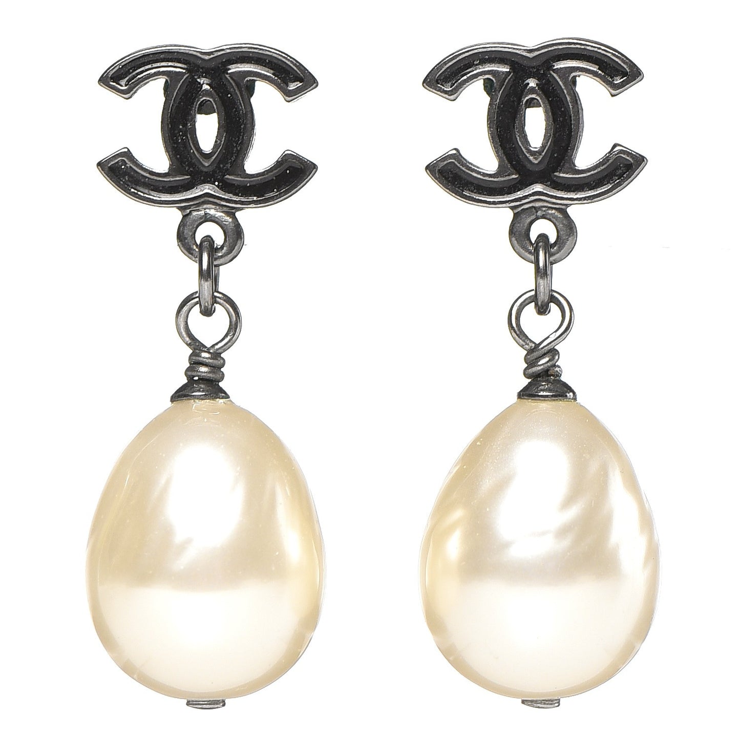 Ruthenium Pearl CC Drop Earrings Dark Silver