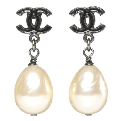 Chanel Ruthenium Pearl CC Drop Earrings Dark Silver 1 of 4