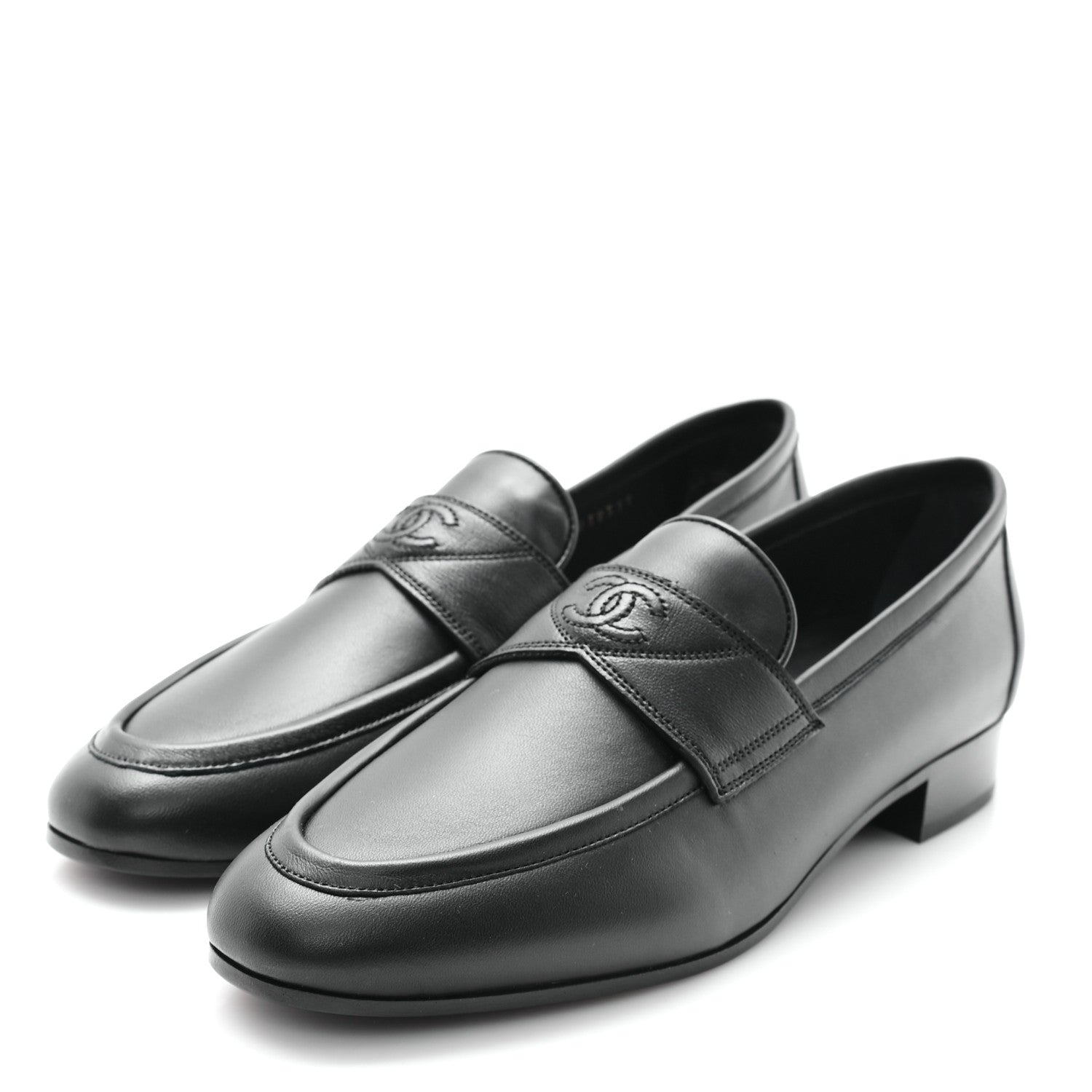 Chanel Calfskin Womens Stitched CC Loafers 39 Black 4 of 9