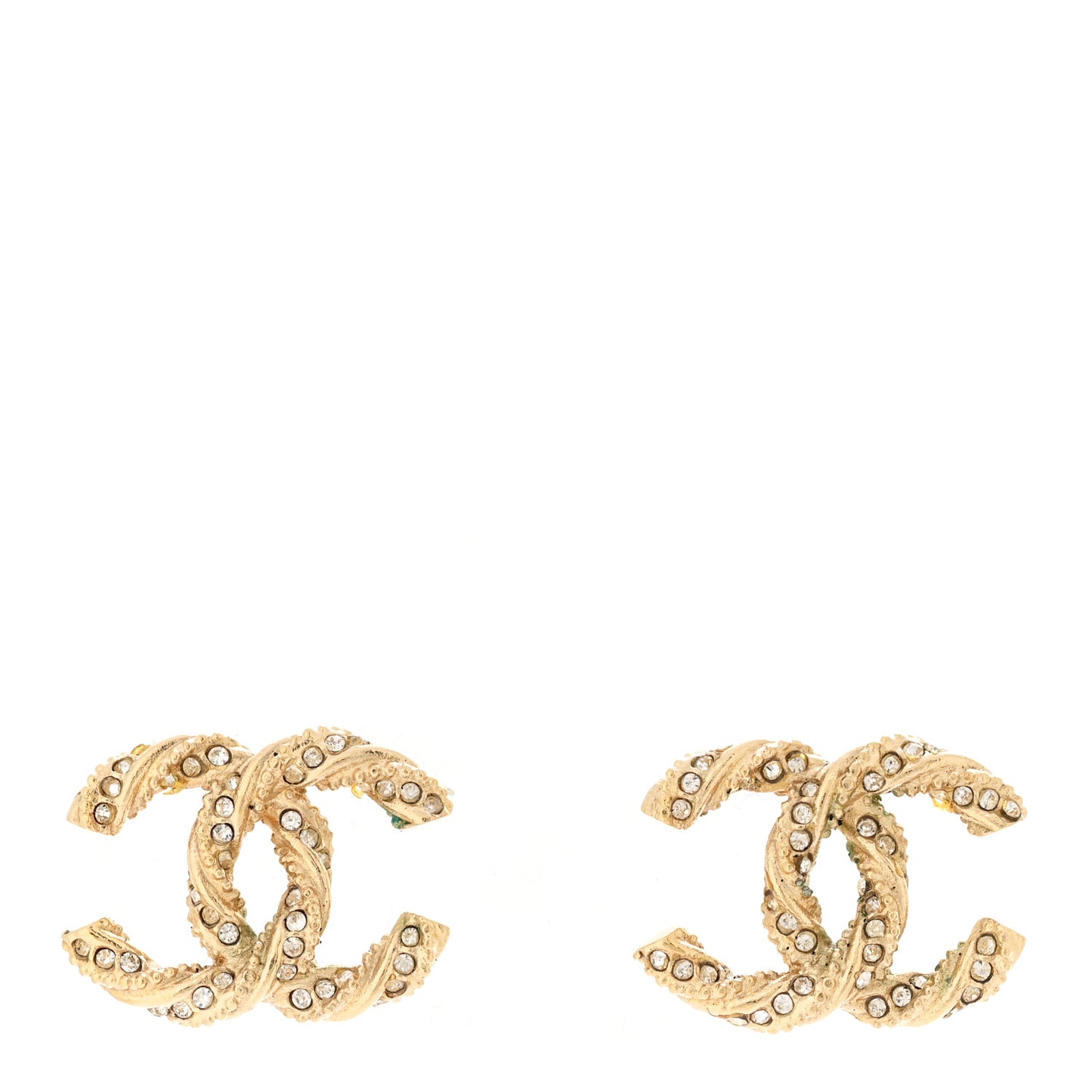 Crystal Twisted CC Earrings Gold