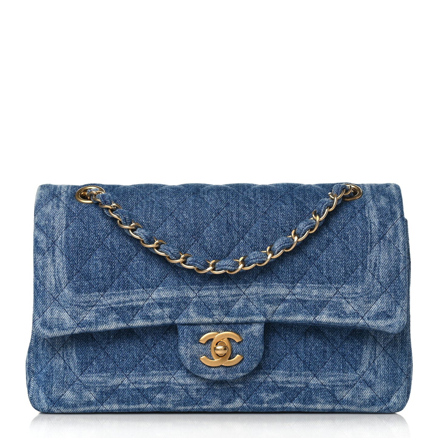 Denim Quilted Medium Double Flap Blue