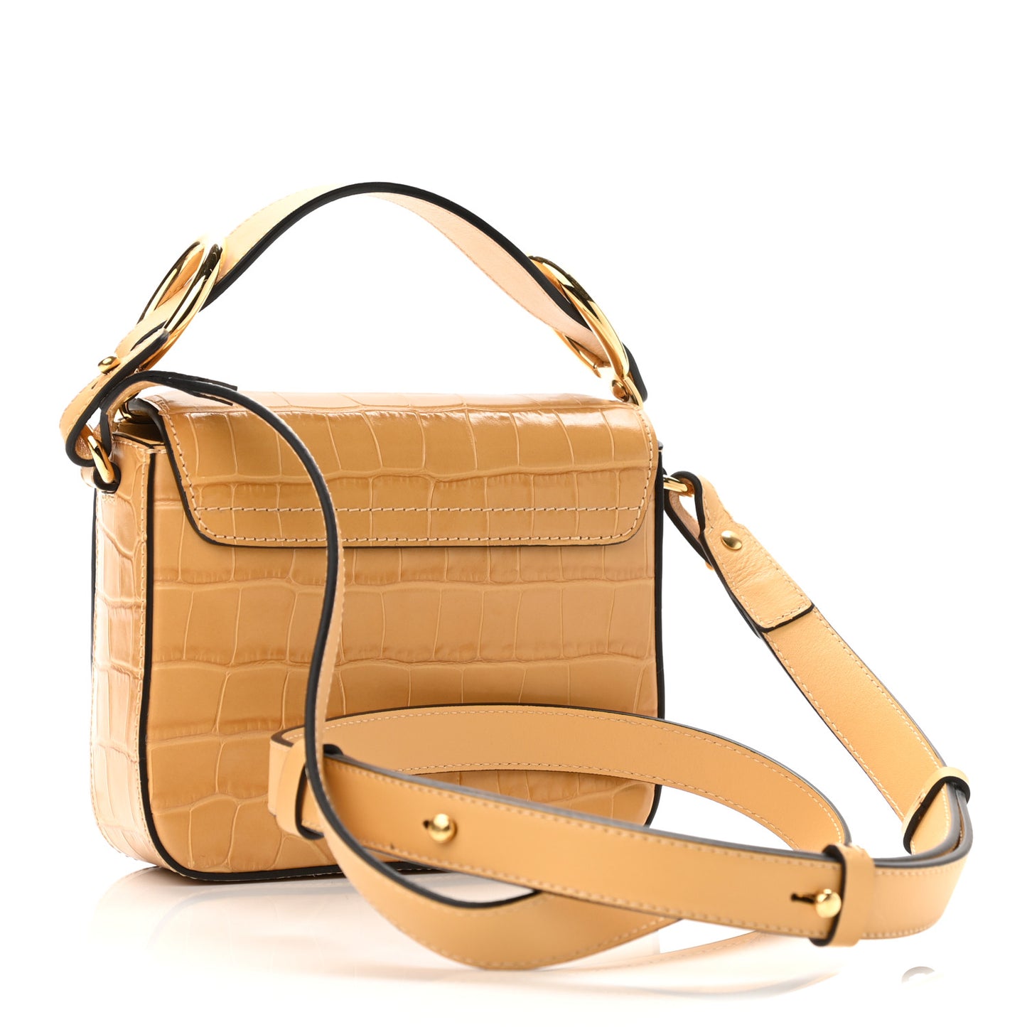 Calfskin Crocodile Embossed Mini C Double Carry Honey Gold