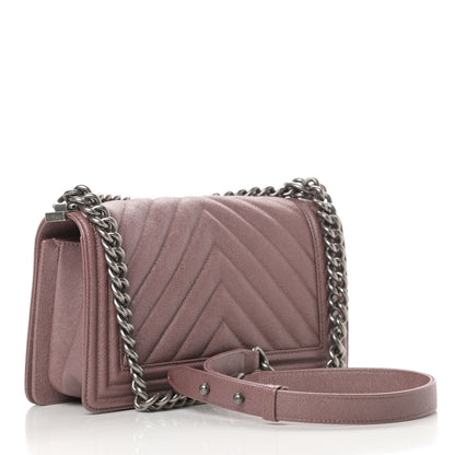 Chanel Metallic Caviar Chevron Quilted Medium Boy Flap Dark Pink 3 of 11