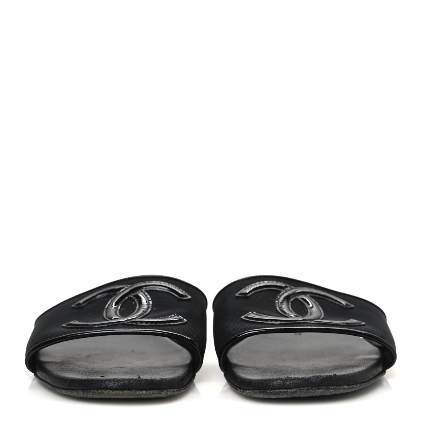 Mesh Patent Calfskin CC Mules 36.5 Black