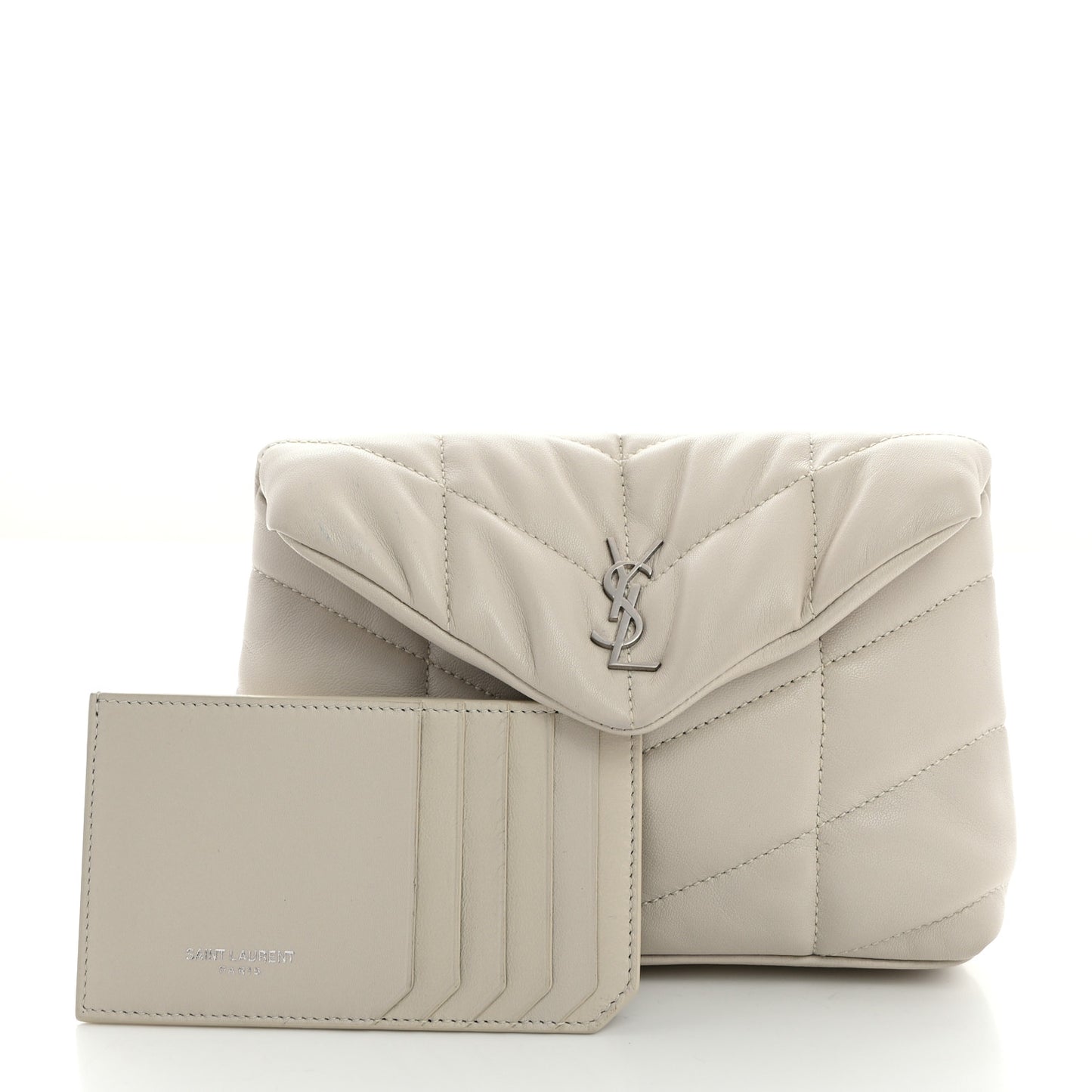 Lambskin Monogram Loulou Puffer Pouch Clutch Crema Soft