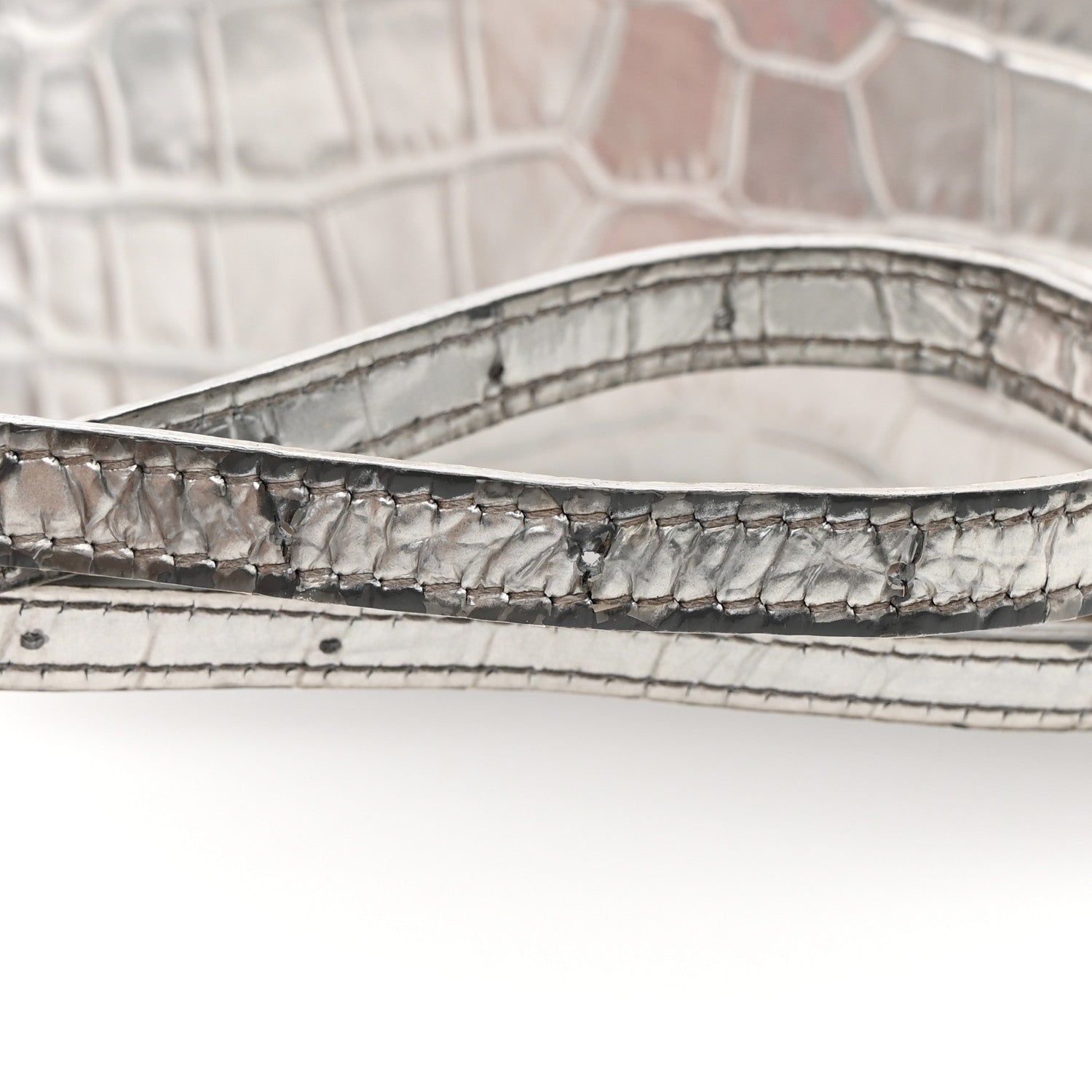 Balenciaga Metallic Calfskin Crocodile Embossed Hourglass Top Handle Bag XS Silver 19 of 27
