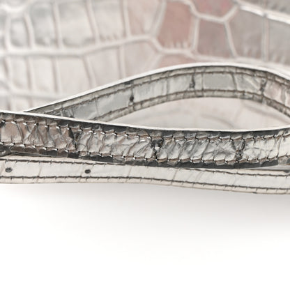 Balenciaga Metallic Calfskin Crocodile Embossed Hourglass Top Handle Bag XS Silver 19 of 27