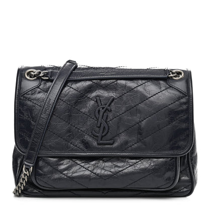 Saint Laurent Crinkled Calfskin Matelasse Monogram Medium Niki Chain Satchel Deep Marine 1 of 11