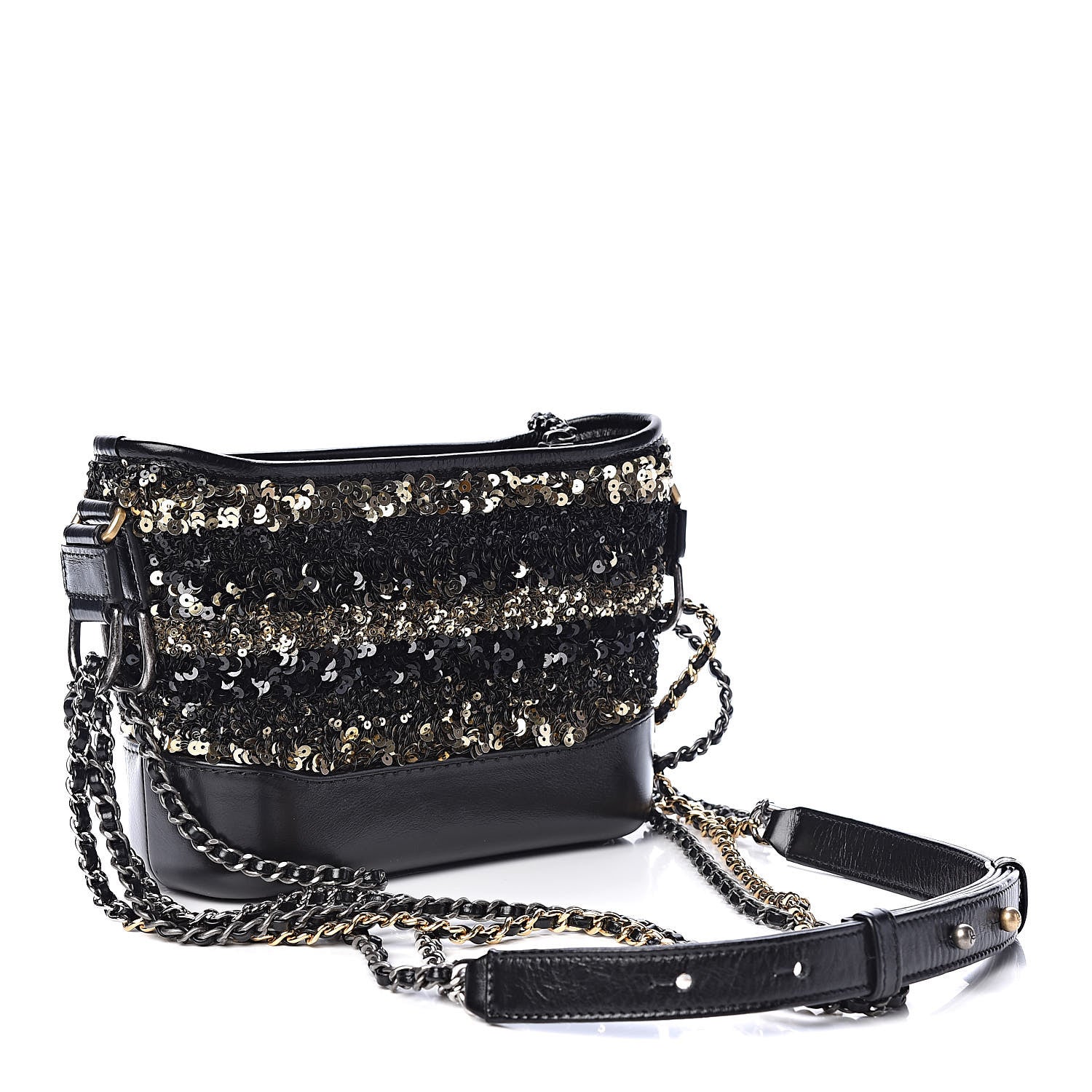 Chanel Sequin Calfskin Small Gabrielle Hobo Black Gold 3 of 10