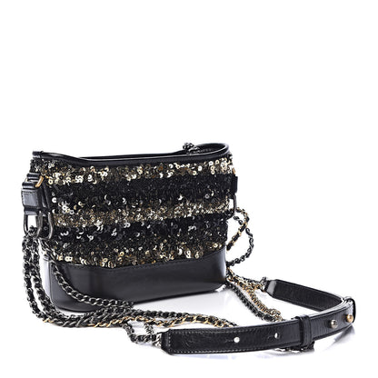 Chanel Sequin Calfskin Small Gabrielle Hobo Black Gold 3 of 10