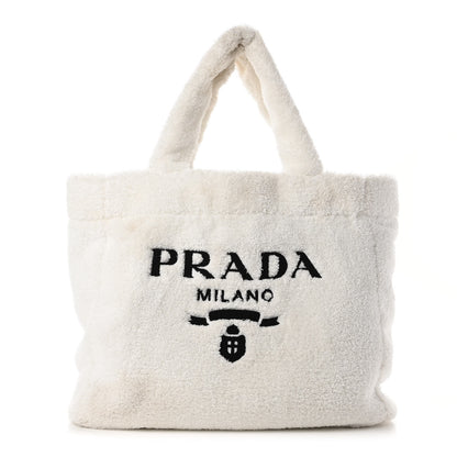 Prada Terry Cloth Tote Bag White Black 1 of 8