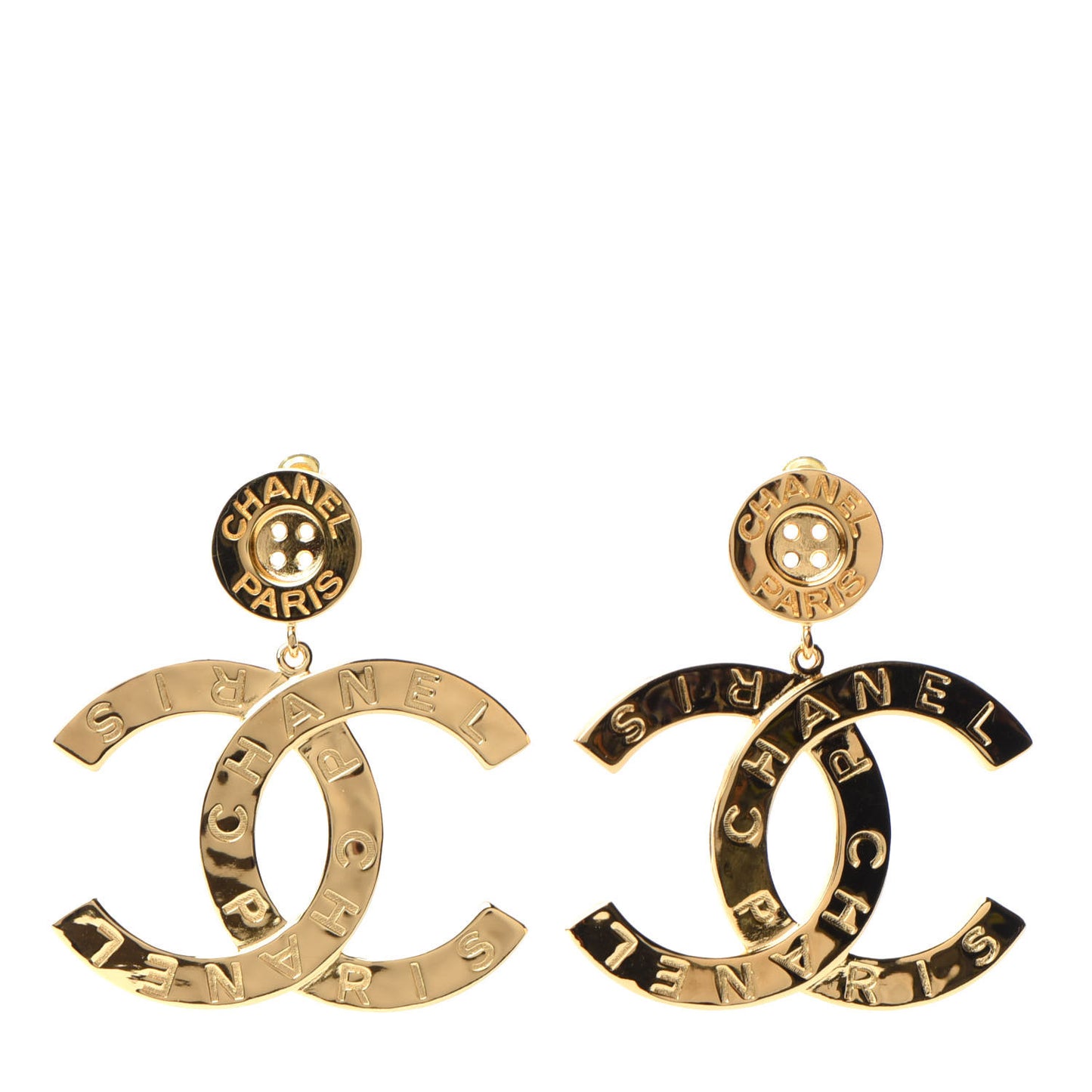 Metal Large Paris Button Earrings Gold