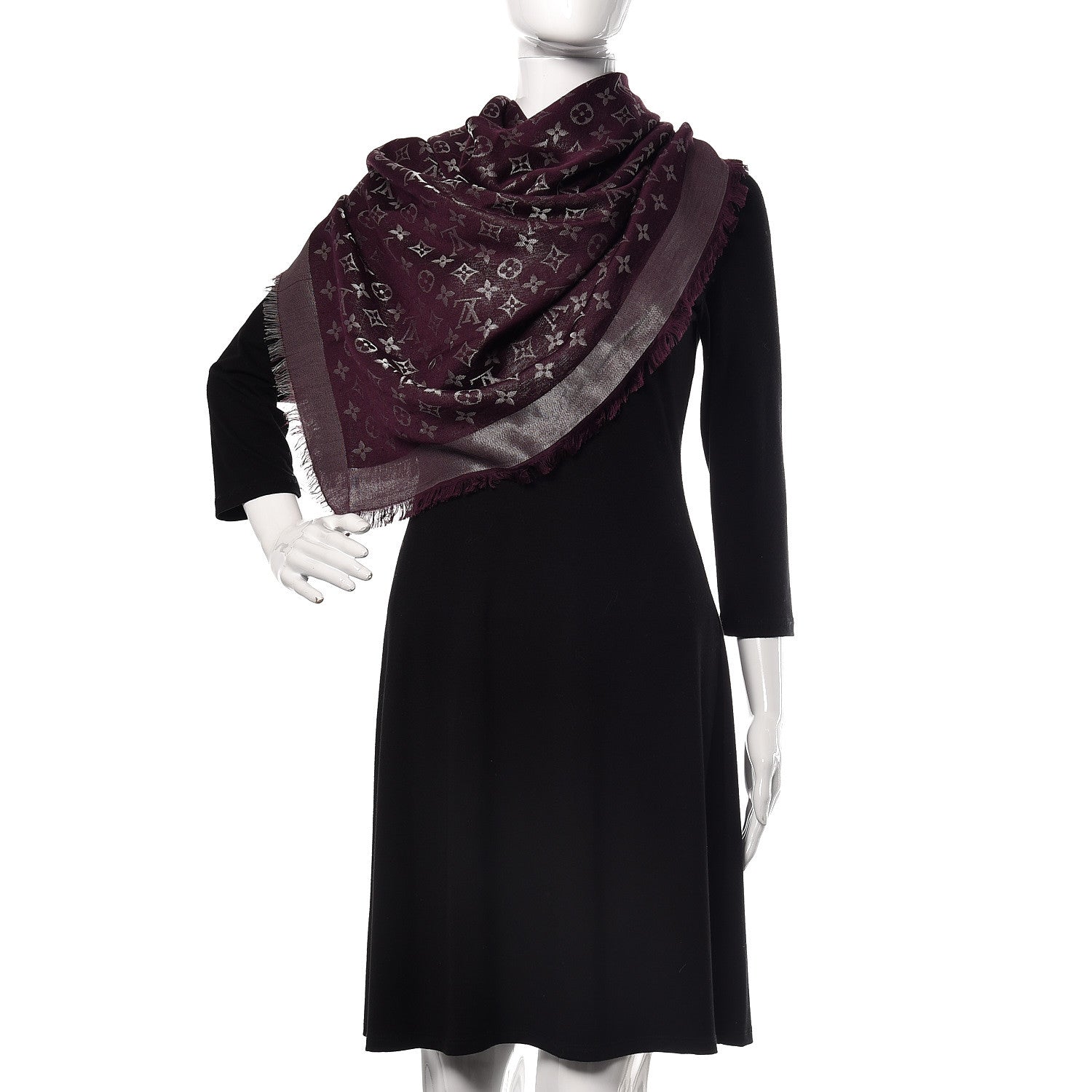 Louis Vuitton Silk Lurex Wool Monogram Shine Shawl Amarante 2 of 4