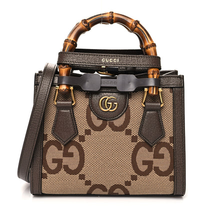 Gucci Monogram Jumbo GG Textured Dollar Calfskin Mini Diana Tote Bag Camel Ebony New Acero 1 of 10